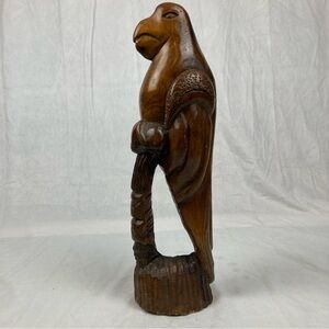 VTG 17" Hand Carved Parrot Bird Sculpture Natural Stained Wood Negril Jamaica